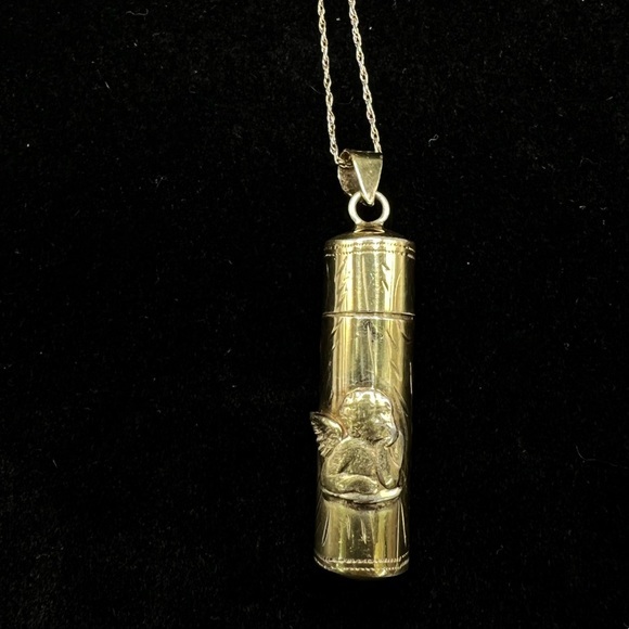 Jewelry - Vintage Prayer Capsule Pendant Necklace Embossed Raphael Angel 1970's
